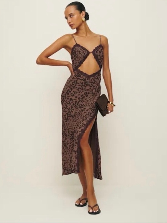 Reformation Dresses & Skirts - Reformation Annalisa animal print slip dress with a front cutout size 6